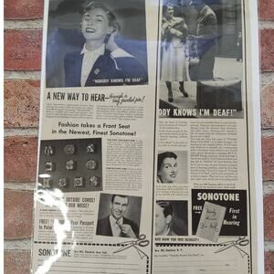 Sonotone Hearing Aids Fashion - Set of 2 - 1950 Original Retro Vtg PRINT ADs